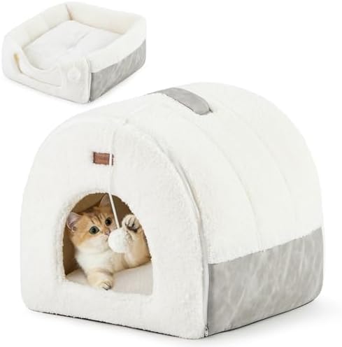 Cat Bed Cave for Indoor Cats - 2 in 1 Cat Hideaway Hut Fully Mach...