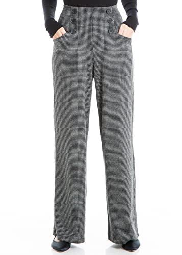 Max Studio Women's Sailor Wide Leg Pant, Black/Charcoal Marled