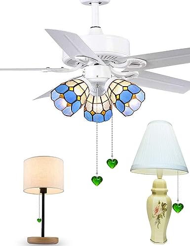 Image of 2Pcs Crystal Ceiling Fan Pull Chain Extender with Connector, 12 inch | K9 Crystal Glass, Not Acrylic, Heart Prism, Cut-To-Length Adjustable, Snap-On Connector For Fan, Light, Lamp (Green)