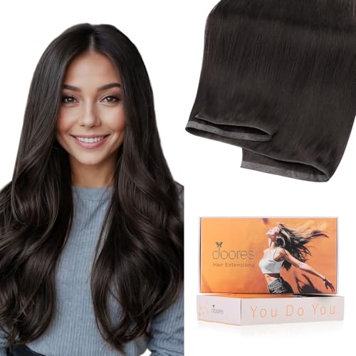 DOORES Butterfly Weft Hair Extensions Human Hair Dark Brown 20 Inch 100g Seamless Hand Tied Double Weft PU Extensions with Micro Beads