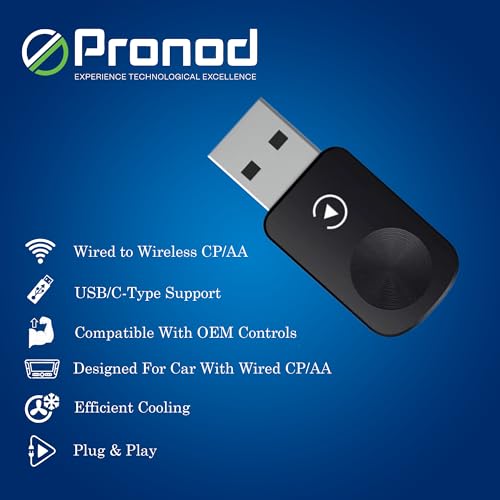 Image of Pronod Wireless Carplay Adapter Revv Edition | Android Auto Wireless Adapter with USB A & USB C Support| Auto Connect & Stable Performance | OEM Control Compatible | 12 Months Warranty- Plug & Play
