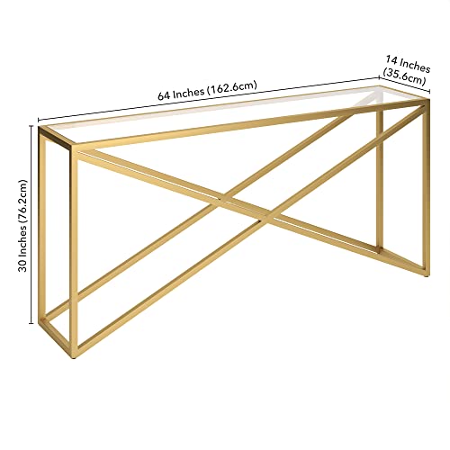 Image of Henn&Hart 64 inch Wide Rectangular Console Table in Brass, for Home, Living Room, Bedroom, Entertainment Room, Office