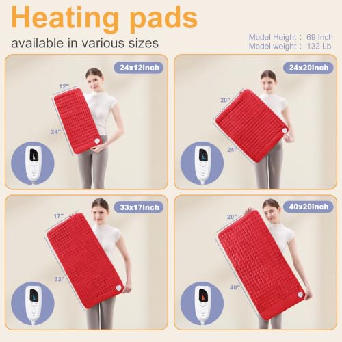 Image of Heating Pad,Electric Heating Pads,Heating Pad for Back,Red,24x12 Inch | Heating Pads for Shoulder,Neck,Abdomen,Knee,Arms,Legs,Heat Pad for Birthday Father Mother Gift Women Men,6 Heat Settings