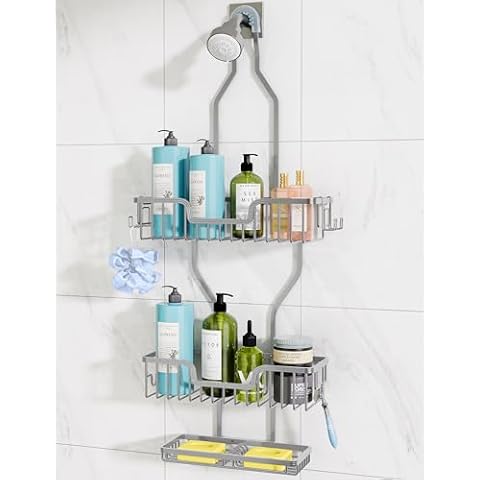 Skyapex Shower Caddy Hanging Rack: Over Shower Head Organizer - Aluminum Never Rust Shelf for Inside Shower Gray Cover