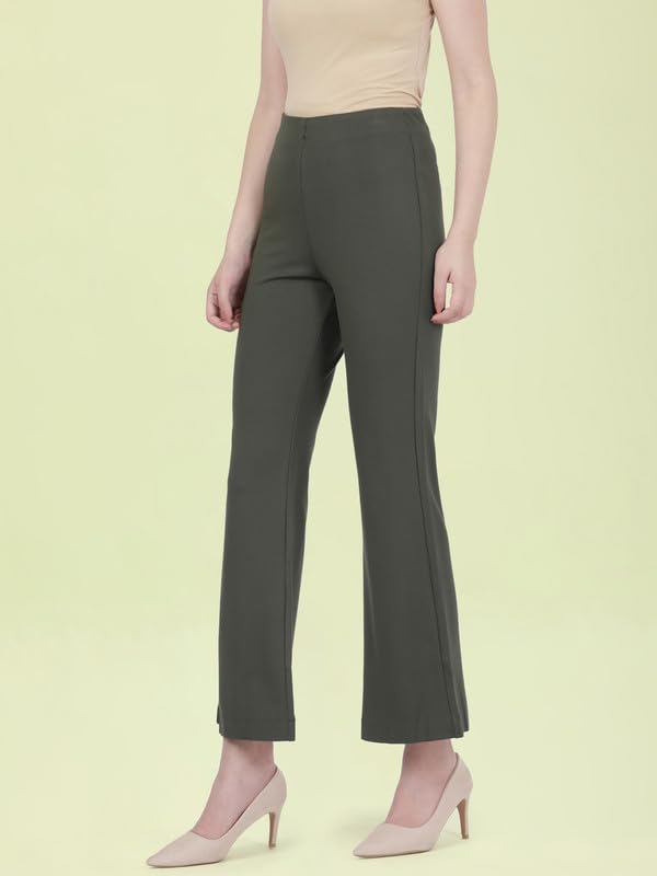 Image of GO COLORS Soft Cotton Stretch Flared Pant Full Length for Women| Breathable, High Rise