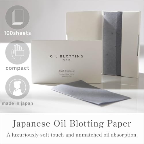 oil blotting paper 100 sheetspack of 1  natural black charcoal facial tissues with premium washi japanese paper portable easy dispensing made in japan skin-care amp makeup essential