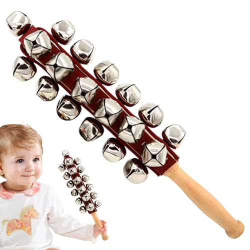 Handheld Jingle Bells - Wooden String Bells with Handle, Percussion Rattles for Children’s Early Education, Fun Musical Toy and Teaching Aid for Eye-Hand Coordination Development