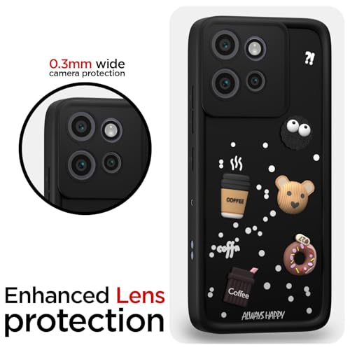 Image of Bintage Cute Fun Ball | Taddy Cartoon 3D Smiley Coffee Cup | Milk Donut | Full Protection Rubber Back Cover Compatible for Moto Edge 50 Neo - Black