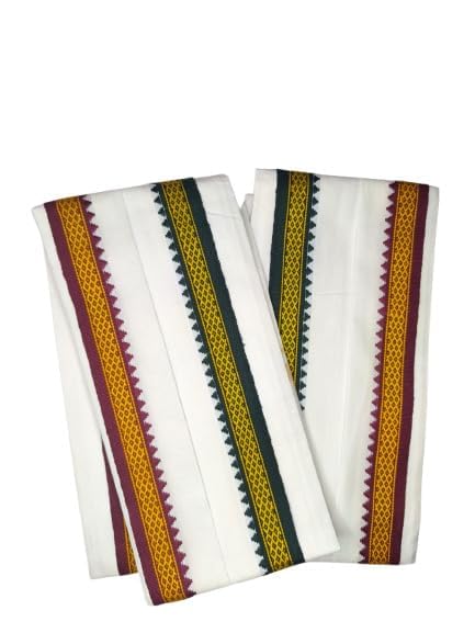Cotton Angavastram with Red & Green Border | Handloom Weaved Angavasthram | Pack of 2-image-4
