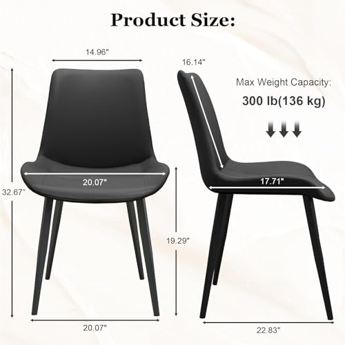 Image of Black Dining Chairs Set of 8, Mid Century Modern Faux Leather Kitchen Chairs, Comfy Upholstered Dinner Chairs with Durable Metal Legs for Dinning Room Living Room Kitchen, Black