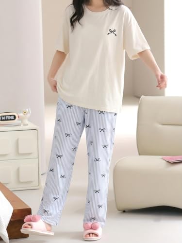 Image of Louis Luxe Cotton Blend Womens Korean Night Dress|| Full Pyjama Set || Korean Nightsuit ||Women Nightwear ||Round Neck Full Sleeve Nightsuit || Loungewear || Everyday Nightdress (ND-11)