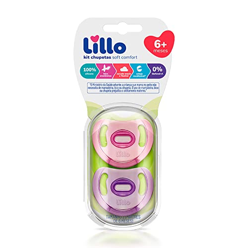 Lillo Kit Chupeta Silicone Soft Comfort Menina Tamanho 2, Lillo, Rosa/Lilás, Tam 2