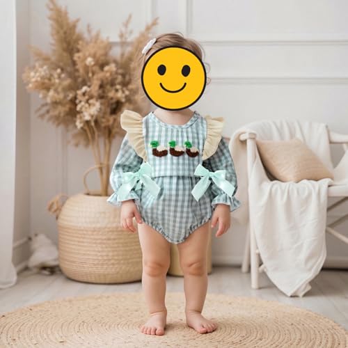 Sasaerucure Infant Baby Girl Mallard Duck Clothes Winter Long Sleeve Smocked Bubble Romper Newborn Girl Farm Outfit3