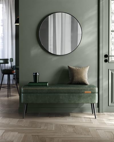 Image of VASAGLE EKHO Collection - Storage Ottoman Bench, Entryway Bedroom Bench, 15 Gallons, Synthetic Leather with Stitching, Mid-Century Modern, Safety Hinges, Loads 660 lb, Forest Green ULOM074C01