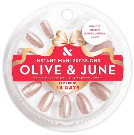 Olive & June Press-On Fake Nails, Golden Aura Velvet, Medium Almond, Holiday Collection
