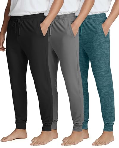 Image of Real Essentials 3 Pack: Men's Soft Lounge Sleep Joggers - Pajama Pants Drawstring & Pockets (Available in Big & Tall)