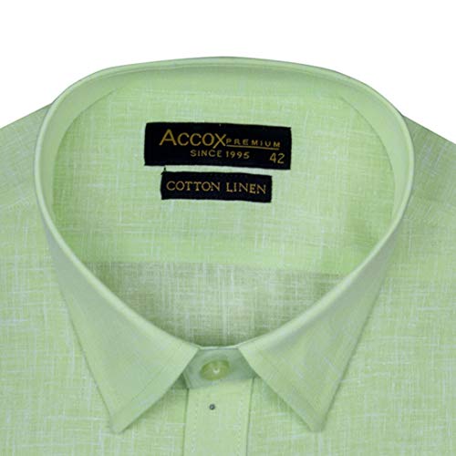Image of ACCOX Premium Breathable Cotton Linen Full Long Sleeves Plain Light Green Regular Fit Formal Shirt for Men (S GCRFS23)