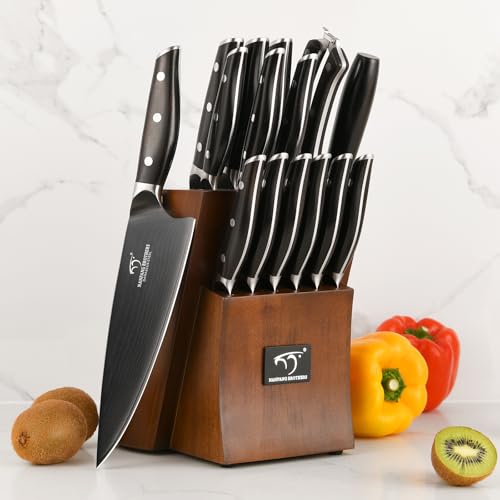 Image of NANFANG BROTHERS 16-Piece Damascus Knife Set with VG10 Core Blades, 67-Layer Damascus Steel, Black Titanium Coated Kitchen Knives for Polished Ebony Wood Handle, Professional Chefs & Home Cooking