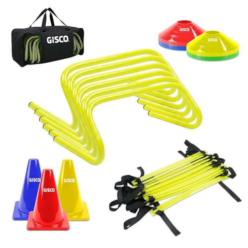 Image of GISCO Speed and Agility Soccer Training Kit, Including (6 Hurdles + Agility Ladder + 6 Marker Cone + 20Space Marker + Kit Bag) | Multi - Colour (Agility Soccer Training Kit - Combo 2 with Bag)
