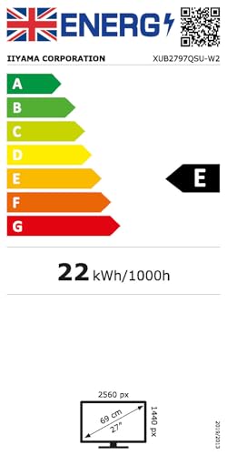 iiyama Ecran Prolite XUB2797QSU-W2, 27" Slim, IPS, 2560x1440@100Hz, 1ms, 300cd, 1300:1, HDMI/DP/USB, Haut-parleurs, réglable en Hauteur + Pivot, VESA 100x100, i-Style, Garantie 5 Ans sur site
