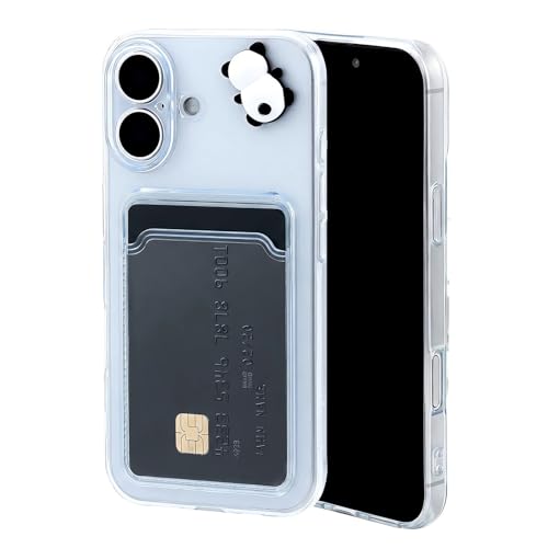 Chengyuanfeng Cover Trasparente per iPhone 17 con Porta Carte, Custodia Ultra-Sottile 1,5 mm in TPU Antigiallo Antiurto, Minimalista Portafoglio con 3D Panda Applicato a Mano, per Studenti e Campus