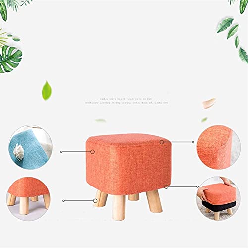 Repose-pieds en bois massif orange et pouf escabeau rembourré pour salon