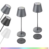 GGNOO 2 lámparas LED regulables con batería, 8 colores, RGB, LED, lámpara de mesa recargable, IP54, resistente al agua, sin cables, con estación de carga, para dormitorio, restaurante, hotel (gris)