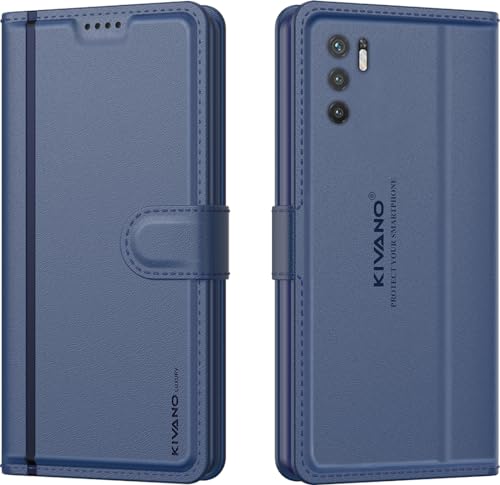 Image of KIVANO LUXE Compatible for Redmi Note 10T 5G / Poco M3 Pro 5G Luxury Handmade Leather Magnetic Flip Folio Case | Card Holder & Kickstand | Slim Protective Cover | Unisex - Blue
