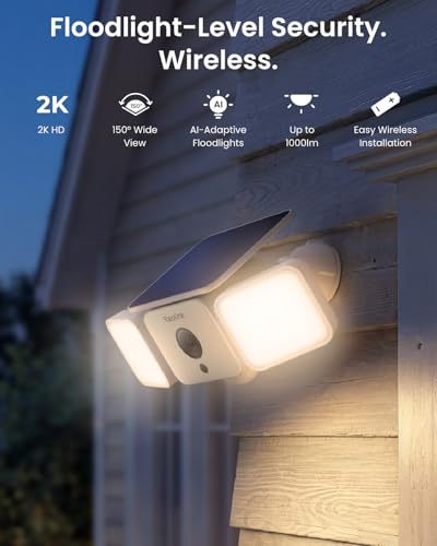 REOLINK Solar Floodlight Cam, 2K 150° Security Cameras Wireless Outdoor, Up to 1000lm Light & Siren Alarm, AI/PIR Motion - Additional View