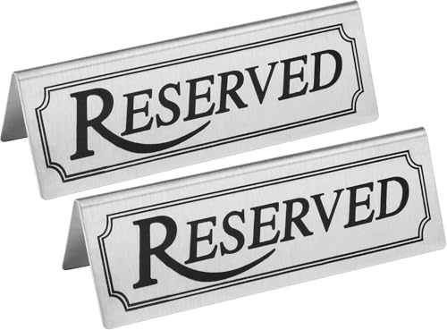 New Star Foodservice 26894 Stainless Steel Table Reserved Sign 4.75 by 1.5-Inch Set of 2