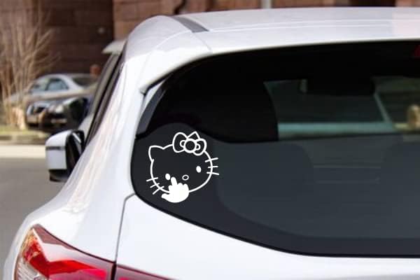 Kitty Car Decal Sticker with Middle Finger for Cars Window Trucks Bumper Vans SUVs Walls Toolbox Gift Laptops 5.5 inches Wide |White|. - Image 4