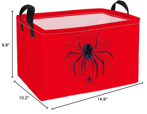 Image of Essme Rectangular Spider Baskets,Halloween Storage Box,Cute Basket for Room Decor, Book Bins,Shelf Basket.(Red