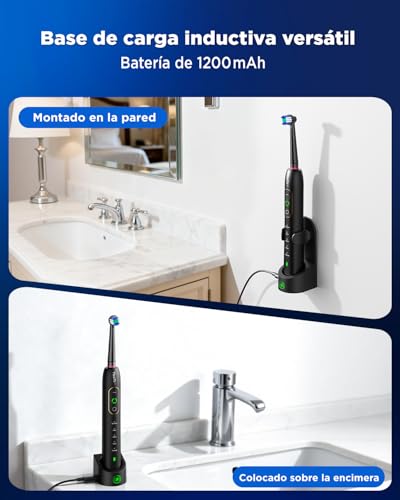 Cepillo de Dientes Eléctrico de Rotación para Adultos - Cepillo Eléctrico 3 Intensidades, 5 Modos, 8 Cabezales, IPX7 Impermeable, Cepillo Dientes Electrico Viaje Recargable, Negro - imagen 8