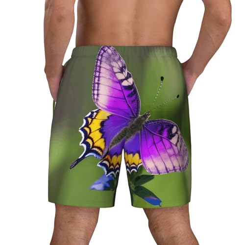 Purple Butterfly Pattern Men's Soft Double Swim Shorts, Lounge Swiming Shorts Pants Breathable Summer4