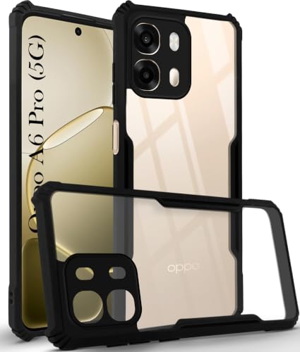 Image of Jkobi Hybrid Back Case Cover for Oppo A6 Pro (Shockproof with Polycarbonate Clear Panel | Professional Black)