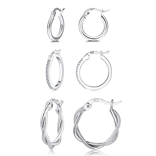 3 Paar Silber Creolen für Damen, Creolen Ohrringe mit AAA+ Zirkonia, klein Schlafen Creolen Set Für Damen Mädchen 13/15/20mm Cover
