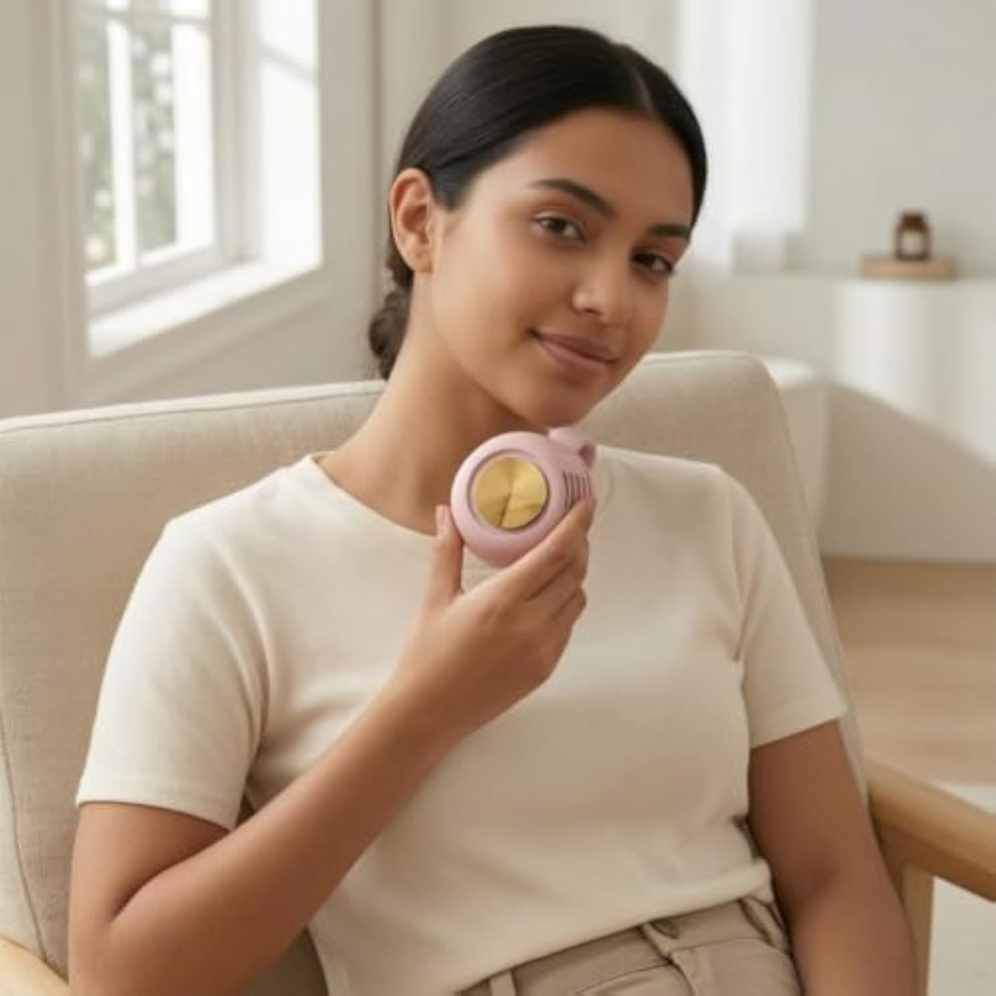 Hands-Free Portable Mini Fan with Mirror, Compact Design