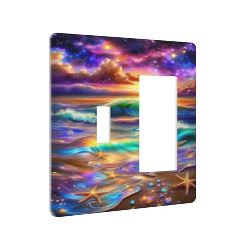 Decorative Outlet Covers Colorful Sunset Starfish Beach Shells 2 Gang 1 Gang Wall Plate Cover Single Toggle Rocker Combo Light Switch Cover Plate Face Plate for Bathroom Bedroom Decor