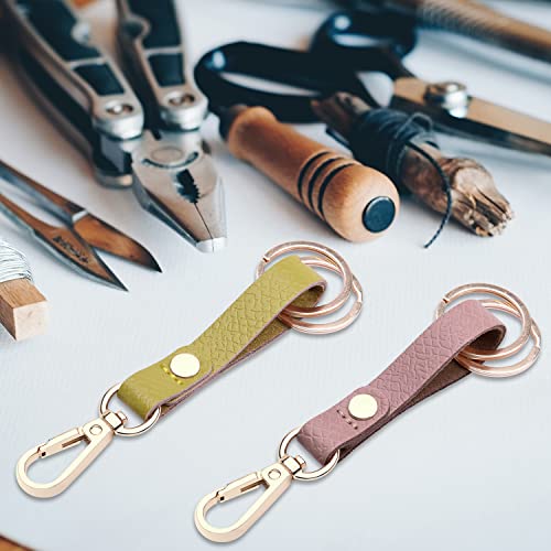 Wisdompro 2 Pcs Genuine Leather Keychain, Heavy Duty Key Chain Holder With Belt Loop Clip And 2 Key Rings - Rose Gold & Yellow-Green #TOP5