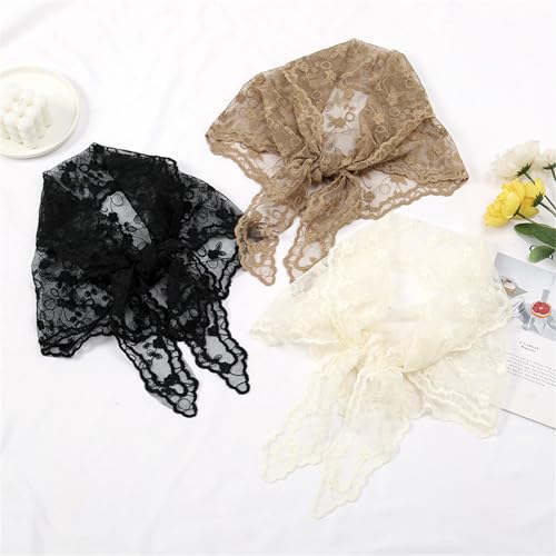 Ethnic Lace Head Scarf for Women Girls Hair Scarf Bandanas Headpiece Turban Hairband Floral Neckscarf Head Accessories Black3