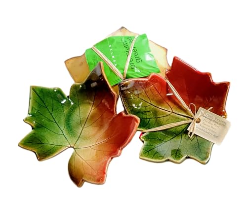 Earthen Vessels Pottery, Handmade Tea Bag Coaster, Candle Holder, Ring Dish, Spoon Rest Thimble Berry Leaf, 3 et