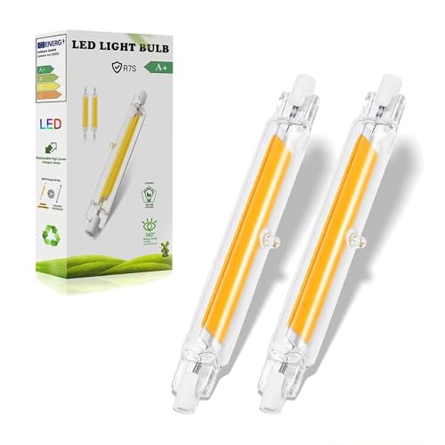 Dvnoua Lampadine R7S LED 118mm 20W Dimmerabile, R7S LED COB Lampadina Equivalenti a 200W Lampada Alogena, LED R7S 118mm Bianco Caldo 3000K, 2000LM Nessun Sfarfallio, Illuminazione Fascio 360°, 2pcs