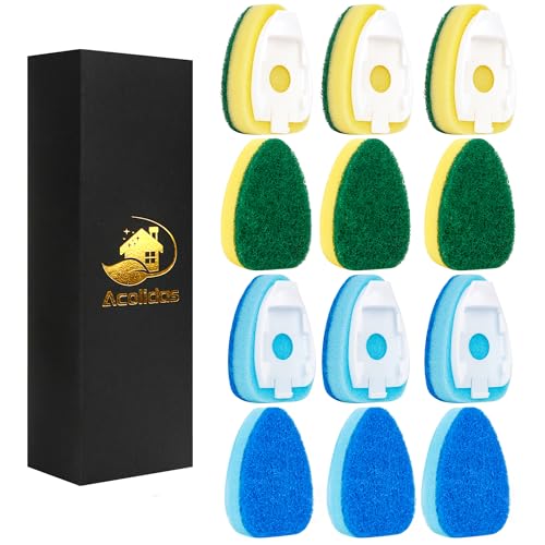 Image of Non-Scratch Dishwand Refills Sponge 12 Pack, Zero-Scratch Sponge Replacement Heads, Scratch-Free Dish Wand Refills, Scrubber Heads for Soap Dispensing Handle, Safe for Nonstick Surfaces