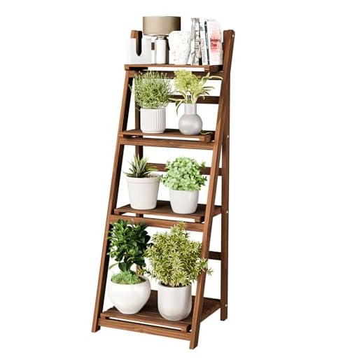 IDZO 4 Tier Wooden Ladder Shelf 44 in Bookcase Ladder Shelf Storage Shelves Rack Shelf Unit for Office and Home 44 x 16.5 inches, Wood Brown