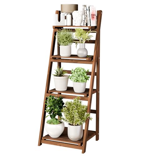 IDZO 4 Tier Wooden Ladder Shelf 44 in Bookcase Ladder Shelf Storage Shelves Rack Shelf Unit for...