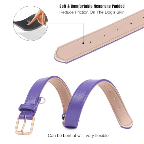 Leather Dog Collar Adjustable Soft Leather Padded Collar Heavy Duty for Small Medium Large Size Dogs with Alloy Buckle (Purple,XS) - Image 2