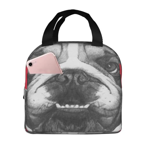 保温ランチバッグ 大容量 防水 熱漏れ防止 おしゃれで丈夫 通勤 通学 アウトドアに便利 男女兼用 (動物 原画 イングリッシュブルドッグ 首輪 彩色 美しい)