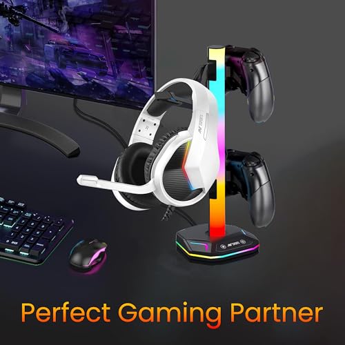 Image of Ant Esports RGB Headset Stand, Gaming Controller Stand with 2 USB Charging Ports,10 Light Modes Headset Holder PC / PS5 / Xbox Gaming Accessories, Suitable for All Headset Black