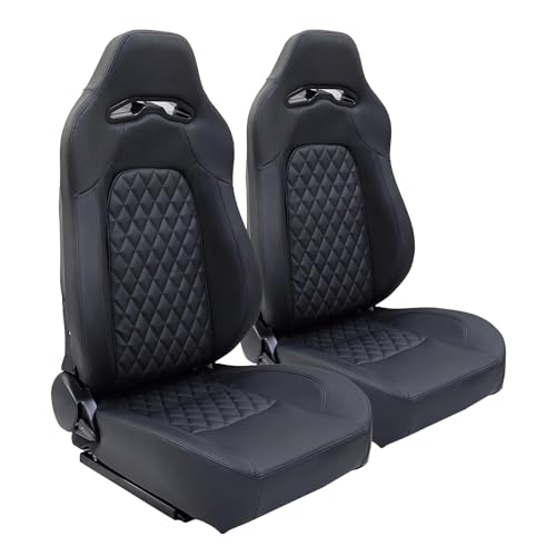 Universal Racing Seats Bucket Seats Reclinable Car Seats Adjustable Sport Seats PU Leather with Sliders 2 pcs (Black, 36.8