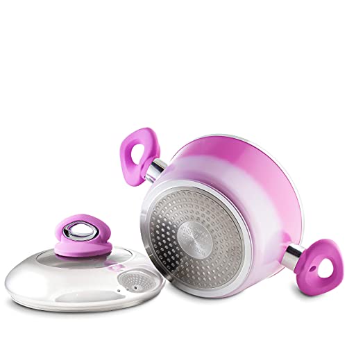 Chef's Star 9 Piece Professional Grade Aluminum Non-Stick Pots & Pans Set - Induction Ready Cookware Set … (Pink) Second Image